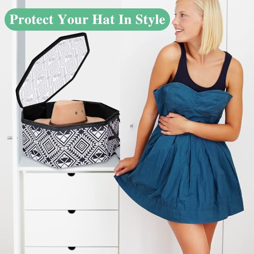 Large Hat organizer for Travel and Storage - Portable Cowboy Cap Organizer Case with Handles, Hat Box for Women Storage and Large Cap Bag for Men Carry (White)