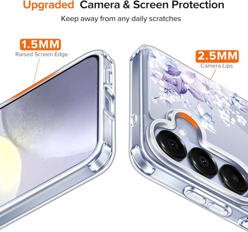Image of Elzzi Clear Transparent Flower Cover for Samsung S26 Plus 5g Case Shockproof Floral Design Camera Protection Shockproof PC+TPU Transparent Flower Cover for Girls & Women (Purple)
