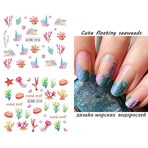 Summer Ocean Nail Art Stickers Decals 12 Sheets Summer Nail Accessories Decorations Cute Anime Sliders For Nails Ocean Beach Water Transfer Nail Decals For Manicure Diy Wraps Decor #TOP3
