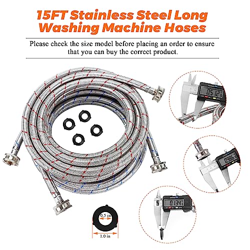 image for 15ft LONG Washing Machine Hoses UPGRADE by Blutoget- Braided Stainless