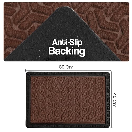 Image of Yellow Weaves 2 Pcs Door Mat for Home Entrance, Outdoor Rubber Mat - Non-Slip, Anti Skid Foot Mat, Dirt Trapper, Heavy-Duty, Weather-Resistant, Waterproof Doormat (40x60cms, Geometric, Brown Color)