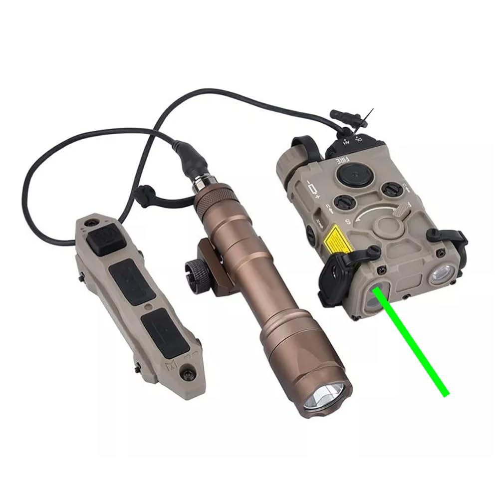 Nylon Box Aiming OG Laser Sights(with Red/Green/Blue Laser+IR Laser+White Flashlight), & M600C Strong LED Flashlight, & New Modular Dual Wire Remote Pressure Switch(SF+Crane Plug) Combo,Tan