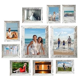 Pacome 10Pack Picture Frames set with Two 11×14 Four 8×10 Four 5×7 Gallery Wall Frame Set Collage Picture FrameFarmhouse wood Photo Frames for living room Wall Gallery Decor or DeskRustic White