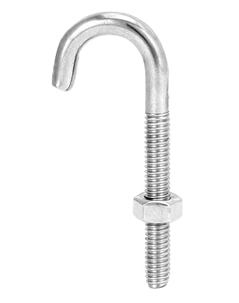 QWORK Steel J-Bolt 5/16 x 3 with Nut, 10 Pack Partial Thread Light Duty Anchor for Wood, Concrete & Metal Projects