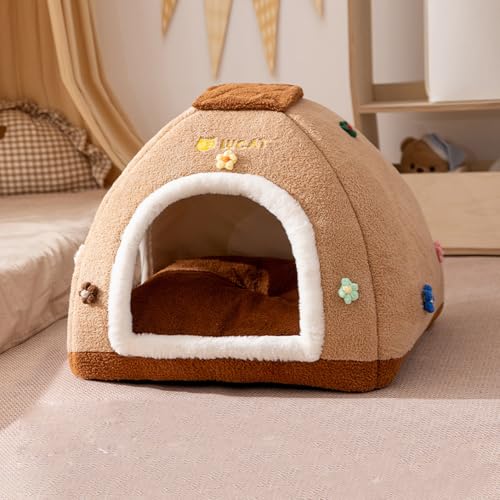 猫 ベッド あったかい ペットハウス 冬用 ペットベッド 小型犬向け 猫ハウス 洗える 犬ベッド おしゃれ 犬ハウス 防寒対策 室内用 滑り止め 保温 ふわふわ 通気性 クッション付き 猫犬用 快適 Kブラウン
