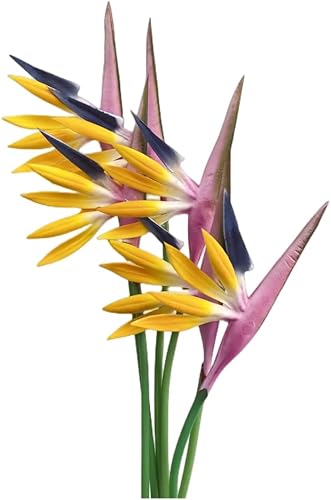 Strelitzia - 6 flores artificiales multicolor, flores permanentes de 23 pulgadas, ramos de flores artificiales tropicales para decoración de
