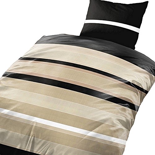 Ropa de cama 135 x 200 cm o 155 x 220 cm o 200 x 200 cm en beige/negro de microfibra (Calidad), microfibra, beige , schwarz, 135 x 200 cm y 80 x 80 cm