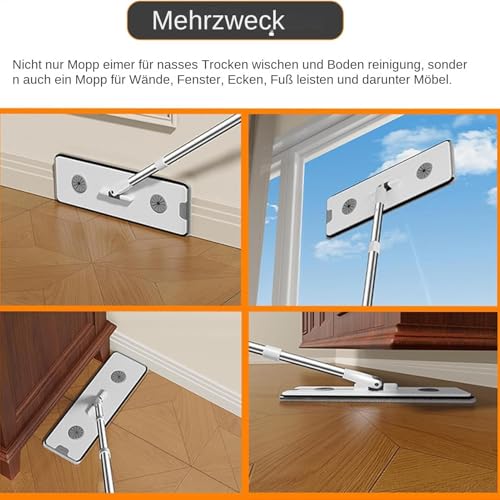 Set aus Bodenwischer und Eimer, Wischeimer mit Wringer,Verstellbare, drehbare Mikrofaser-Mopps für die Bodenreinigung - Reinigungs-Mopp-Eimer-Set, Nass-Trocken-Mopp-Eimer-Reinigungssystem für Boden, W – Bild 8