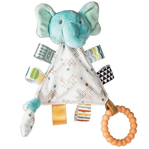 Image of Taggies Teething Toys Baby Rattle Portable Triangle Activity Toy with Sensory Tags, 6-Inches, Elephant