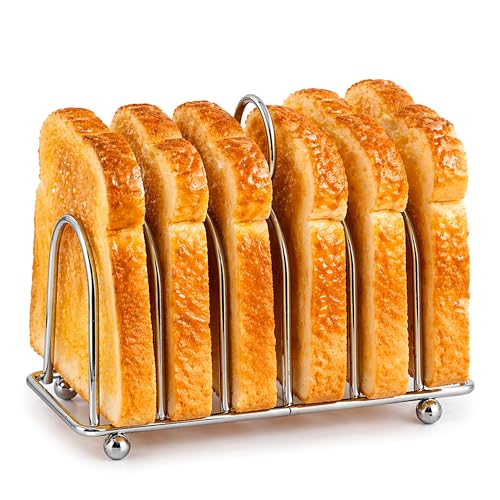 Innoteck Chrome Toast Rack - 6 Bread Slice Slot - Toast Cooling Holder - Serving Stand with Ball Feet and Loop Carry Handle - Stainless Steel Organiser - for Kitchen Dining Room or Bakery