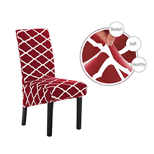 Stretch Dining Chair Slipcovers, Xl/Oversized Removable Washable Soft Spandex Extra Large Dining Room Chair Covers For Kitchen Hotel Table Banquet Geometric Print (4 Per Set, Wine Red) #TOP2
