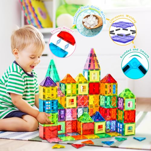 Dopyye 132-Piece Magnetic Tiles with 2 Cars — view 3