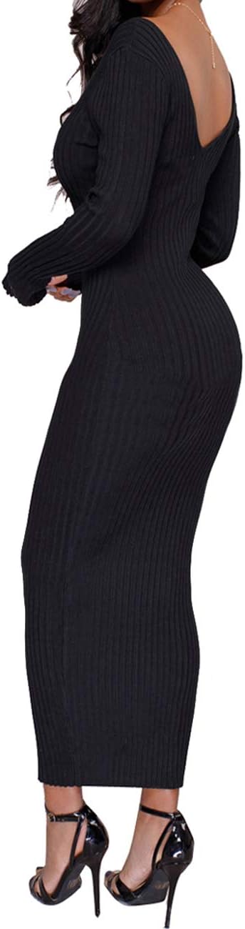 SheKiss Women's Off Shoulder Long Sleeves Bodycon Sweater Dress Sexy Knit Slim Cardigans - Image 3