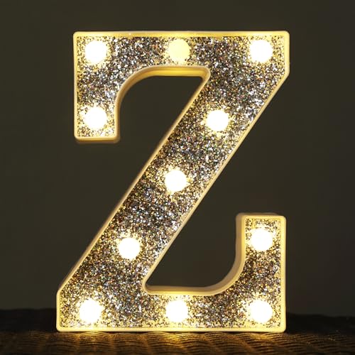 Image of Light Up Letters, Marquee Light Letter for Table Decorations, Glitter Light Up Signs for Prom, Events, or Engagement Party Decor, Featuring Alphabet & Number Lighted Letters, Letter Z