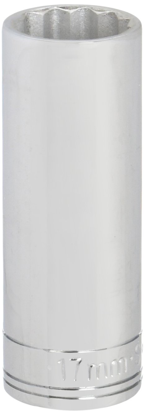 SKProfessional Tools 8437 3/8 in. Drive 12-Point Metric Deep Chrome Socket - 17mm, Cold Forged Steel Socket with SuperKrome Finish, Made in USA
