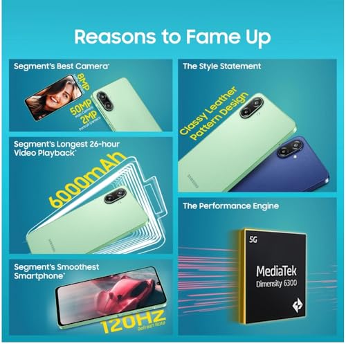 Image of Samsung Galaxy F70e 5G (Limelight Green, 128 GB) (6 GB RAM) | 6000 mAh Battery | Dimensity 6300 | Octa Core Processor | 6.74 inch PLS LCD Display |