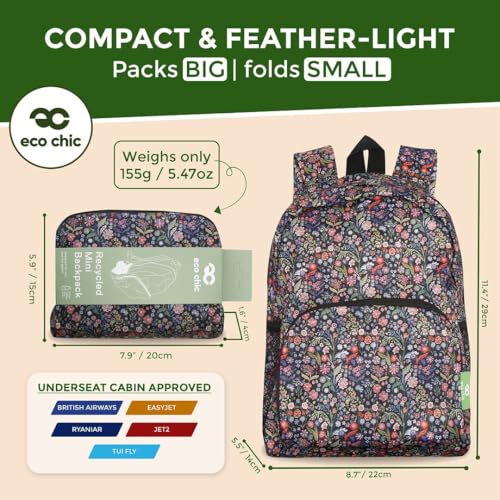 Sac à dos pliable et léger résistant à l'eau Eco Chic Ditsy Black