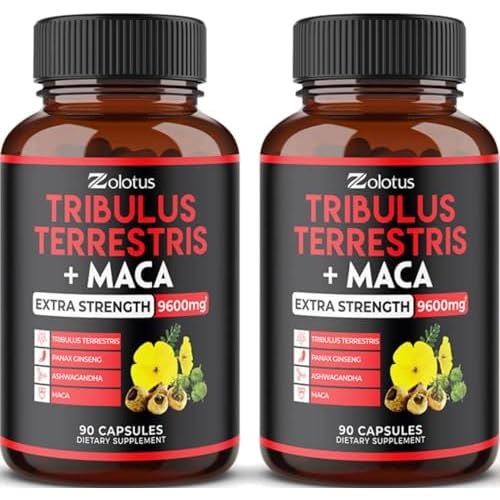 Zolotus 2 Packs Premium Tribulus Terrestris + Maca, 9600mg Per Capsule, 6 Months Supply with Ashwagndha, Ginseng, Boost Energy, Mood, Stamina & Performance, for Men & Women
