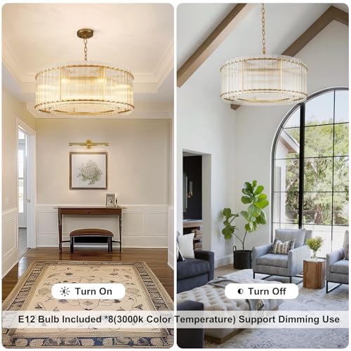 Image of 37 inch Modern Gold Round Chandelier,2-Tier 8-Light Water Ripple Crystal Glass Chandeliers,for Dining Room,Living Room,Bedroom,High Ceiling,Foyer Entryway,Luxury Chandelier