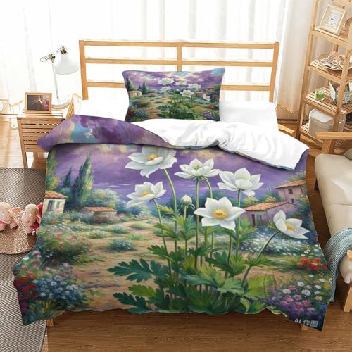 Housse de couette anémone fermeture éclair cachée microfibre lit simple