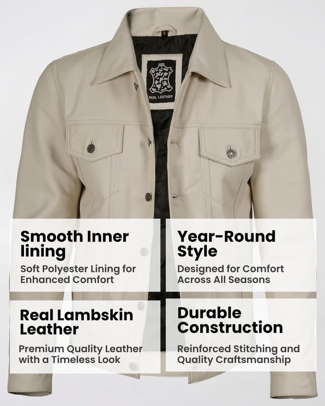 Image of Blingsoul Men's Leather Jacket - Real Full-Grain Lambskin Trucker Jacket for Men