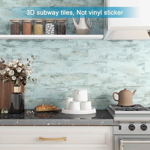 Image of BeNice Peel and Stick Backsplash for Kitchen Tile,Peel and Stick Tiles for Walls Tile Stickers Waterproof Marble Tile Backsplash 3.85 inchx11.73 inch(16Tiles) California Blue