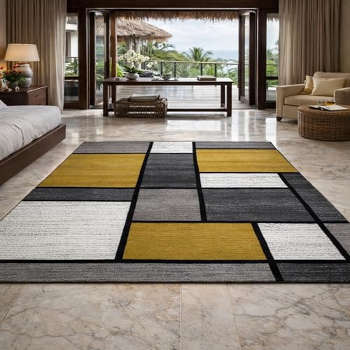 Tapis lavable et antidérapant moderne carré jaune - 2
