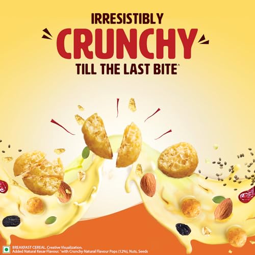 Image of Saffola Muesli Kesar Crunch with Flavour Pops, 180 gm | 15 in 1 Fruit and Nuts, Seeds, Millet & more | Cereals for breakfast rich in wholegrain, protein, fibre