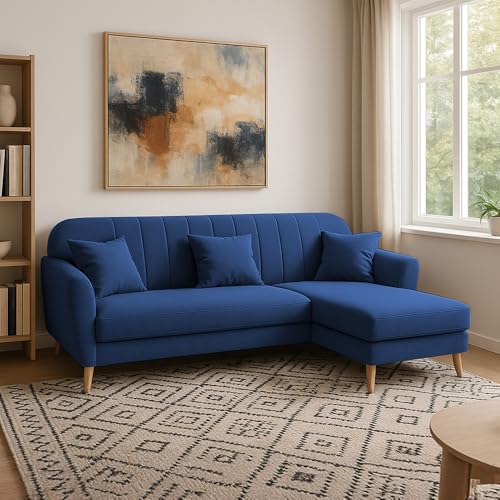 Image of Atticus RHS 4 Seater L Shape Sofa Set for Living Room (Blue Fabric) Premium Fabric Sofa Set