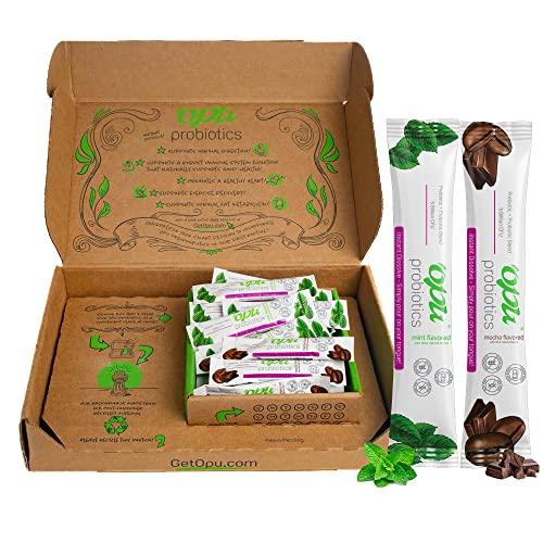 'Opu Probiotics Instant-Dissolve Mocha & Mint Combo Pack - 30 Day Supply - 5 Billion Cfu's - Men, Women & Children W/Prebiotics Digestive Immune Weight Support Sugar Free, Gluten Free, Non Gmo Opu #TOP6