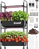 Growell Large Hydroponics Growing System Kit, Vertical Indoor Herb Garden Kit with LED Grow Light & Independent Water Pump, 28L Movable Indoor Planter Perfect Gardening Gifts (2 Tier-54 Pods Black)