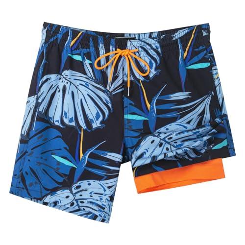 Image of SURF CUZ Mens Swim Trunks with Compression Liner Swim Shorts 7 inch Swimming Trunks Stretch 7 Inch Swim Suits Quick Dry