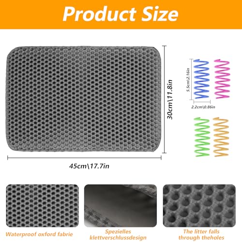 Alfombra Arenero Gato, 45 x 30 cm Alfombra Gatos Arenero, Alfombrilla Arenero Gato Doble Capa Impermeable, Tapete Areia Gatos Antideslizante Gris, Alfombra para Gatos + Muelles para Gatos - imagen 2