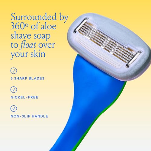 Image of Billie Razors for Women, Primary - 1 Handle, 2 Refills & Magnetic Holder | 5 blade womens razors for sensitive skin, Surrounded by aloe shave soap, Ergonomic handle, Pivoting head, Magnetic Holder
