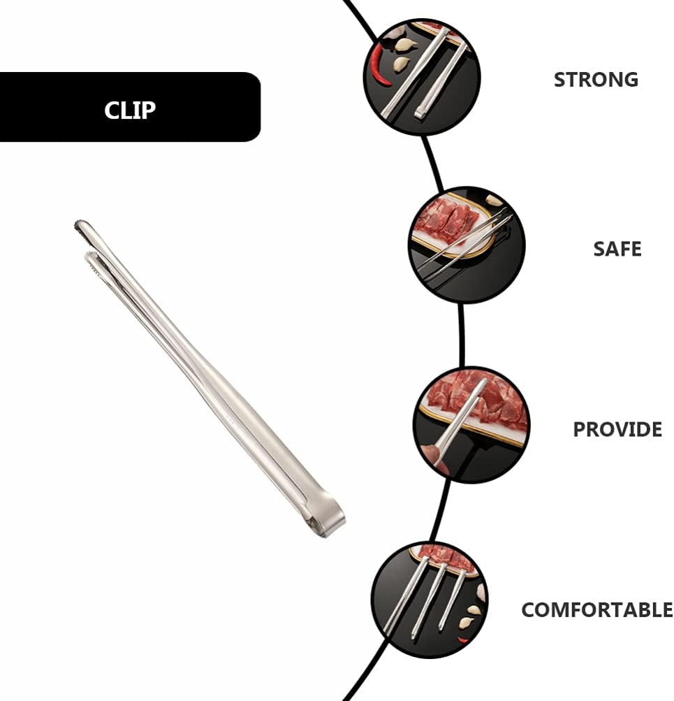 2pcs Steak, Stainless Steel Food, Kitchen Multi- Function for BBQ, Meat, Vegetables, Charcoal Tongs