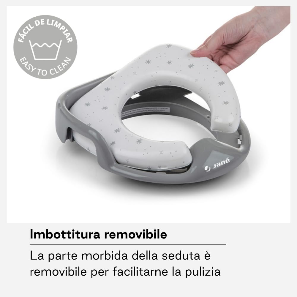 Jané Riduttore WC Bambino Imbottito, Adattatore Toilette Universale, Seduta Morbida, Facile da Pulire, +12 Mesi