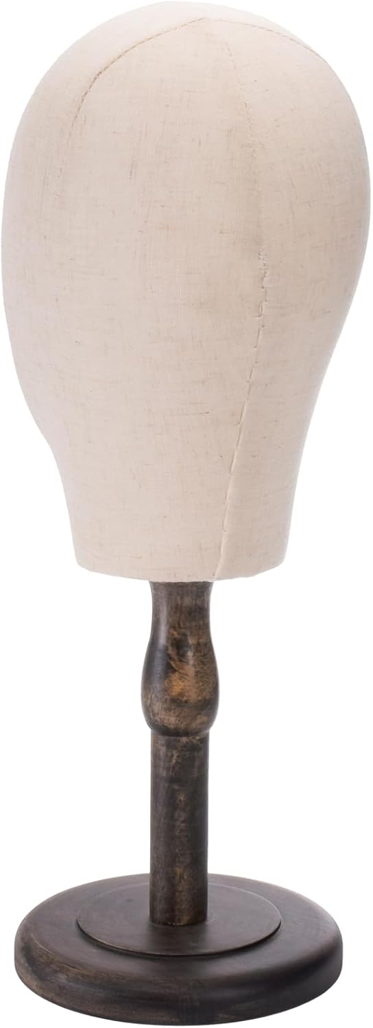 Peohud 21 Inch Mannequin Head, Canvas Wig Stand with Head, Linen Dome Model Head with Detachable Wood Stand for Hats, Caps, Headdress, Wig Making, Headband Display