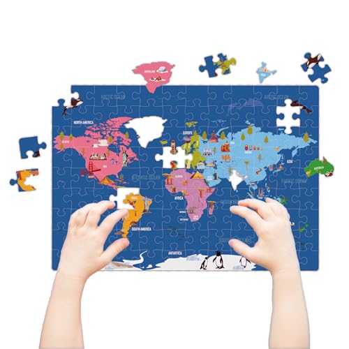 Image of popcorn Games & Puzzles World Map Puzzle and 100 Flash Cards Combo | Facts On Continent, Countries, Oceans Improve Hand Eye Coordination, Concentration | World Geography Puzzle Flash Card for Kids