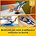 LEGO Creator 3 in 1 Supersonic Jet Plane Toy Set, Transforms from Plane to Helicopter to Speed Boat Toy, Buildable Vehicle Models for Kids, Boys and Girls 7 Plus Years Old, 31126