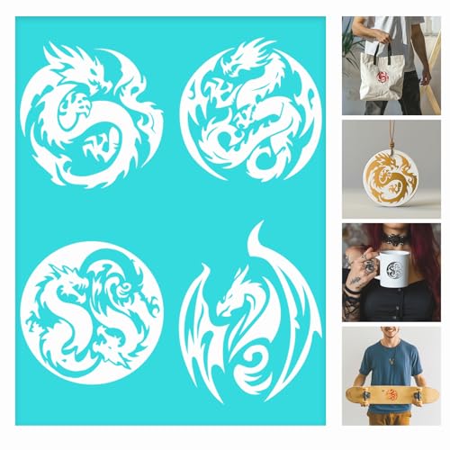 2 pcs Dragon Print Stencils Chinese Loong Print Templates Screen ...