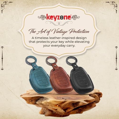 Image of keyzone dual leather key cover for Hyundai i20, Creta, Venue, Tucson, Alcazar, Verna, Xcent, Aura, Elantra 3 button smart key