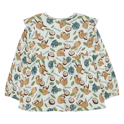 Coconut Sloth Tropical Girls Shirts Cotton Long Sleeve Ruffle Toddler Tee Tops2