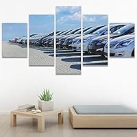 SIGNWIN 5 Panel Canvas Wall Art Modern Art Cars Edgy Industrial Mixed Media Multicolor Transportation for Home Decorations Ready to Hang - 60