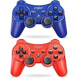 Crifeir 2 Pack Wireless Controller for Playstation 3 PS3 Controller with 2 Charge Cable（Red and Blue）