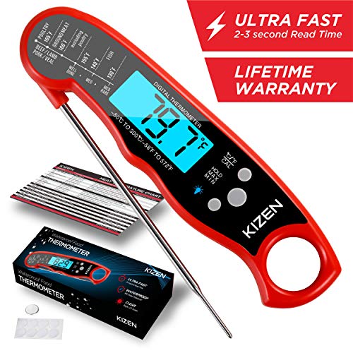 Kizen Instant Read Meat Thermometer - Best Waterproof Ultra Fast Thermometer with Backlight & Calibration. Kizen Digital Food Thermometer for Kitchen, Outdoor Cooking, BBQ, and Grill! (Red Midnight) - Thumbnail 6
