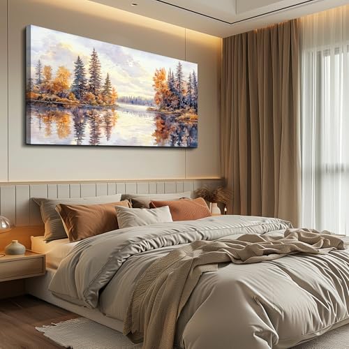 PHAOHUAXM Modern Large Canvas Print Wall Art Abstract Ink Landscape Painting Home Decoration Natural Landscape Artwork Picture Living Room Bedroom Office Wall Decoration Ready To Hang 24x48 Inches