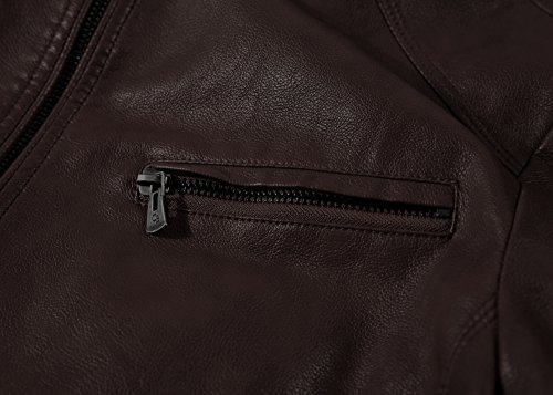 Image of WULFUL Men's Stand Collar Leather Jacket Motorcycle Lightweight Faux Leather Outwear