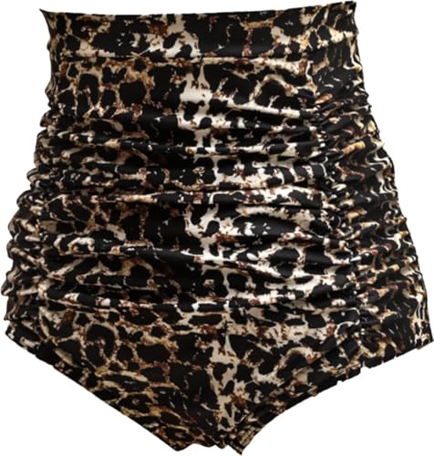 COCOPEAR Women's Ruched High Waisted Bikini Bottom Retro Vintage Swim Short Tankinis Leopard M — view 2