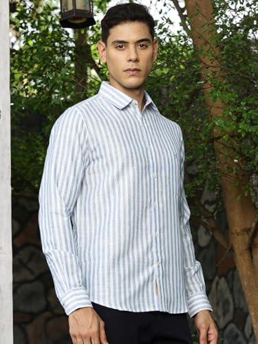 Image of Thomas Scott Men's | Stripes | Full Sleeve | Regular Fit | Linen Blend | Spread Collar | Casual Shirt