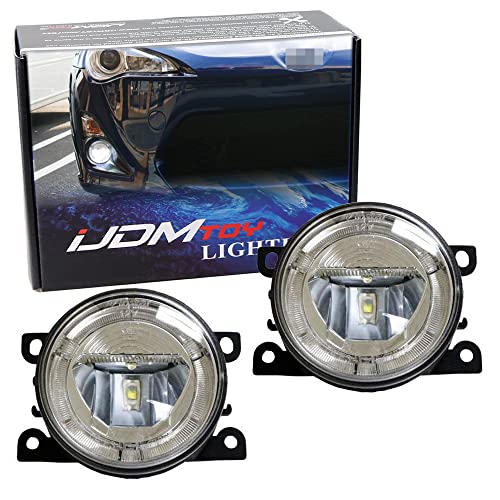 Ijdmtoy Xenon White Led Fog Lamps Compatible With Acura Honda Ford Lincoln Subaru Nissan Suzuki Etc. W/Led Halo Rings As Daytime Running Lights, Oem Fit 20W High Power Cree Led Fog Assy #TOP11